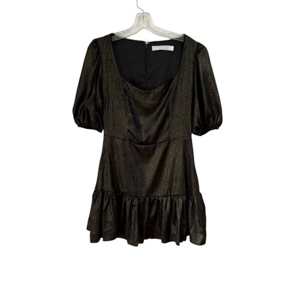 NWOT Rachel Parcell Puff Sleeve Metallic Chiffon Gold/Black Mini Dress – Sz 10 - Picture 5 of 10